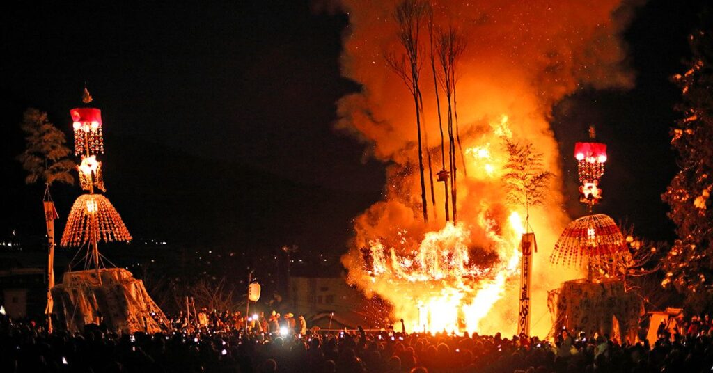 nozawa onsen fire festival nozawa onsen japan 15 january
